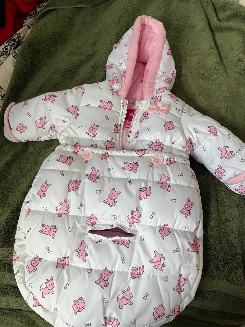London Fog White & Pink Baby Snowsuit with Hood